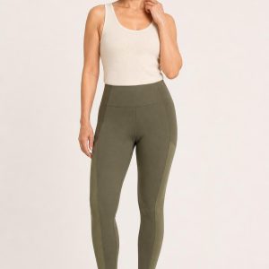 Women's Olive Tonal Panel Full-Length Leggings worn with an adult model