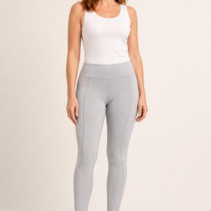 Women's Silver Tonal Panel Ponte Leggings worn with an adult model