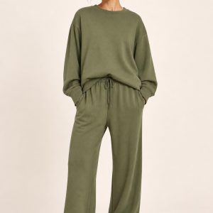 Women's Olive Lounge Set worn with an adult model