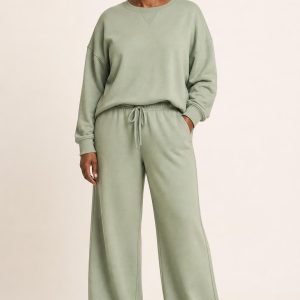 Women's Sage Wide-Leg Lounge Set worn with an adult model