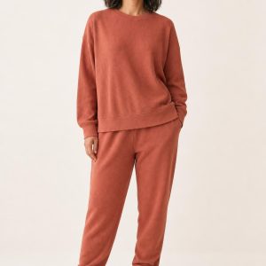 Women's Terracotta Knit Jogger Set worn with an adult model