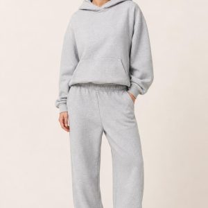 Women's Silver Soft Hoodie Set worn with an adult model