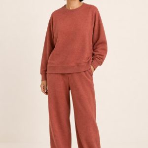 Women's Terracotta Tonal Texture Lounge Set worn with an adult model