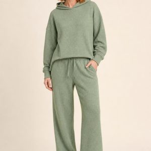 Women's Sage Tonal Texture Soft Hoodie Set worn with an adult model