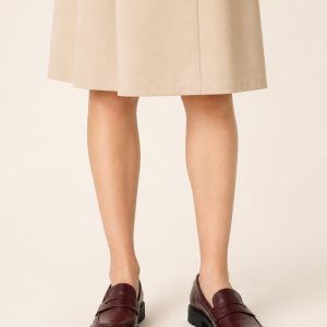 Women's Burgundy Lug Loafer worn with an adult model