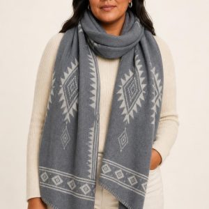Women's Slate Wool Scarf worn with an adult model