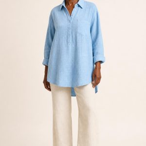 Women's Sky Tonal Texture Tunic Shirt worn with an adult model