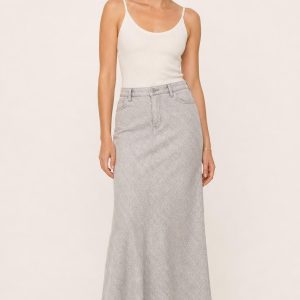 Women's Silver Tonal Texture Bias Skirt worn with an adult model