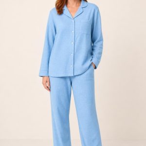 Women's Sky Tonal Texture Long Pajama Set worn with an adult model