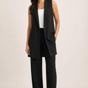 Black Tailored Longline Vest worn with an adult model