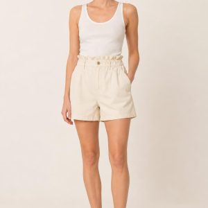 Ecru Paperbag Shorts worn with an adult model