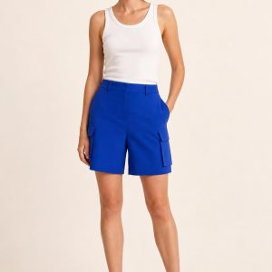 Women's Cobalt Cargo Shorts worn with an adult model