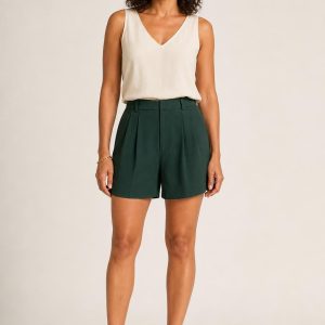 Women's Forest Pleated Shorts worn with an adult model