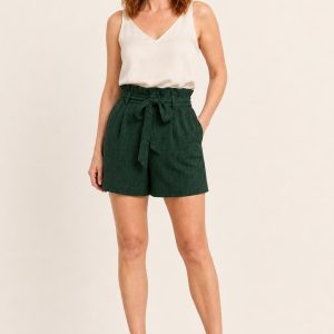 Women's Forest Tonal Texture Paperbag Shorts worn with an adult model