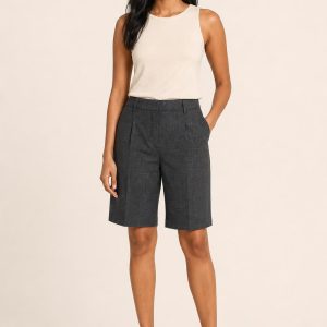 Women's Charcoal Tonal Texture Bermuda Shorts worn with an adult model