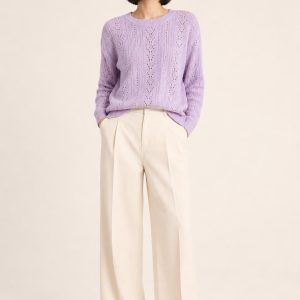 Lilac Pointelle Sweater worn with an adult model