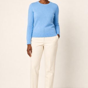 Women's Sky Crewneck Sweater worn with an adult model