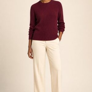 Women's Burgundy Rib Sweater worn with an adult model