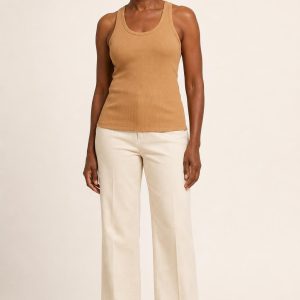 Women's Camel Racerback Tank worn with an adult model