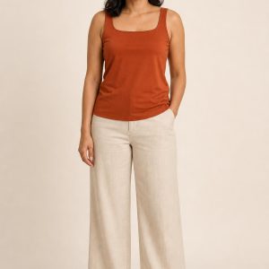 Women's Rust Square-Neck Tank worn with an adult model