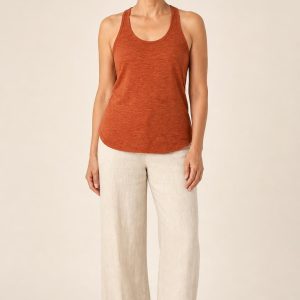Women's Rust Tonal Texture Racerback Tank worn with an adult model