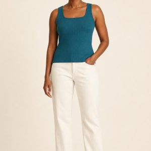 Women's Teal Tonal Texture Square-Neck Tank worn with an adult model