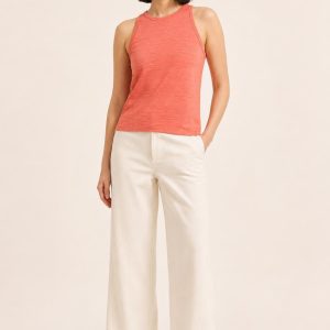 Women's Coral Tonal Texture High-Neck Tank worn with an adult model
