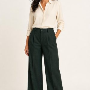Women's Forest Wide-Leg Trousers worn with an adult model