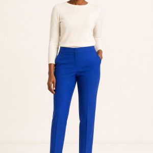 Women's Cobalt Cigarette Trousers worn with an adult model