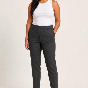 Women's Charcoal Tapered Trousers worn with an adult model