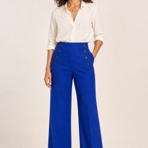 Women's Cobalt Sailor Trousers worn with an adult model