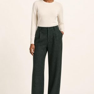 Women's Forest Tonal Texture Tailored Trousers worn with an adult model