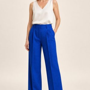 Women's Cobalt Tonal Texture Pleated Trousers worn with an adult model