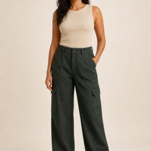 Women's Forest Tonal Texture Cargo Trousers worn with an adult model