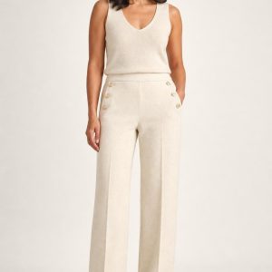 Women's Cream Tonal Texture Sailor Trousers worn with an adult model