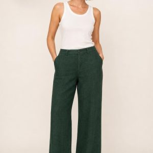 Women's Forest Tonal Texture Linen Trousers worn with an adult model