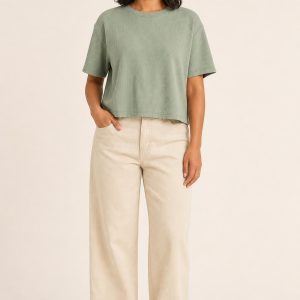 Sage Ribbed Baby Tee worn with an adult model