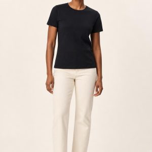 Women's Black Crew Tee worn with an adult model
