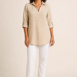 Women's Sand Popover Tunic worn with an adult model