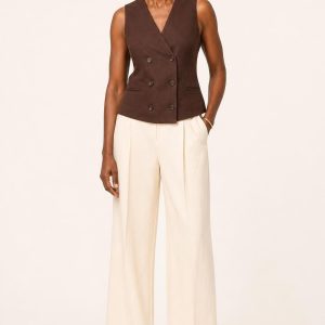 Women's Chocolate Double-Breasted Vest worn with an adult model