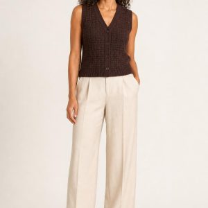 Women's Chocolate Tonal Texture Sweater Vest worn with an adult model