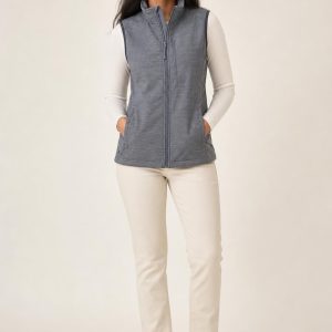 Women's Slate Tonal Texture Softshell Vest worn with an adult model