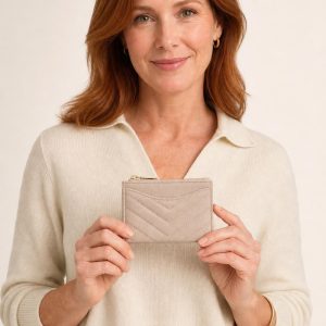 Women's Stone Card Wallet shown with an adult model