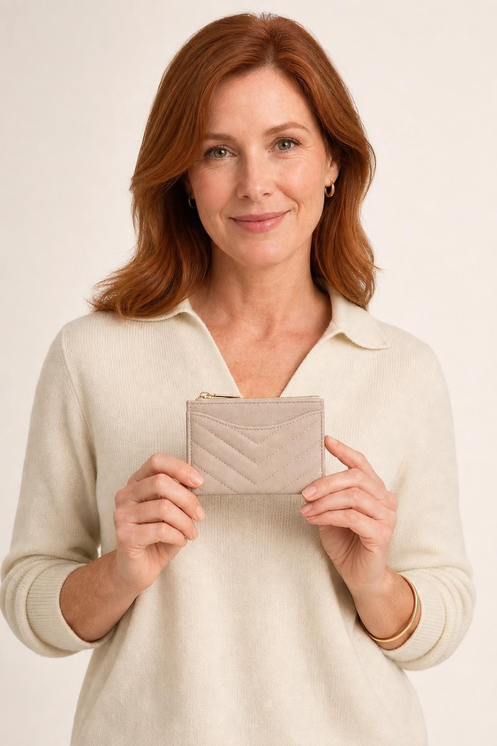 Women's Stone Card Wallet shown with an adult model