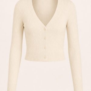Cream Cropped Rib Cardigan